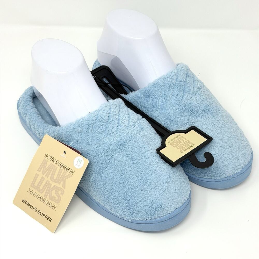 Muk Luks Women Slippers Blue Memory Foam Indoor Outdoor Size M 7-8 New
